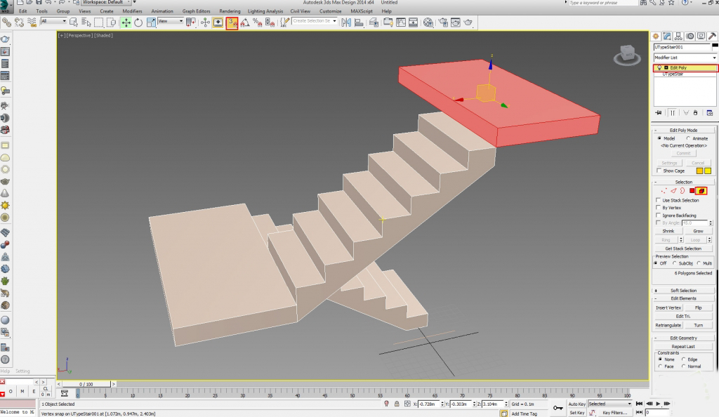  مدل سازی سه بعدی پله در تری دی مکس