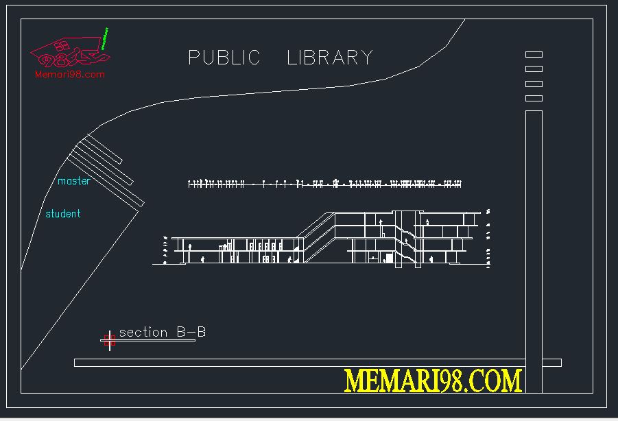 نقشه کتابخانه عمومی ( رندر - عکس ماکت - اتوکد - psd - پوستر )